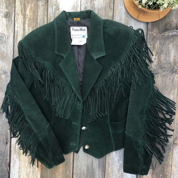 green suede fringe jacket